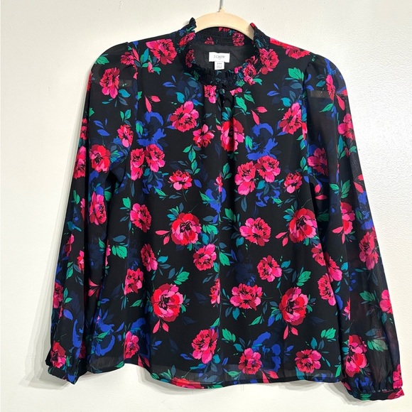 J Crew button front blouse collar floral cottagecore long sleeve petite medium - Picture 4 of 10